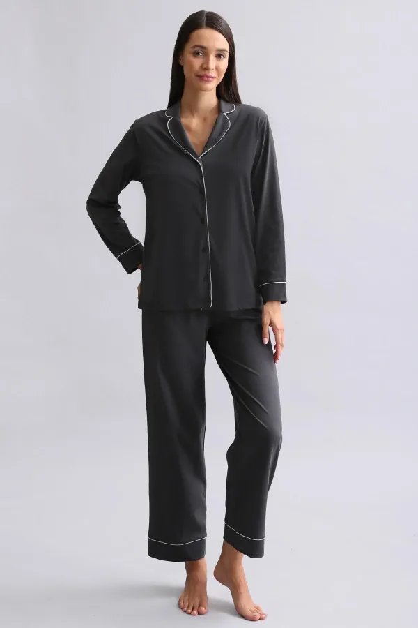 Mısırlı Kadın %100 Pamuk Pijama Takımı Siyah