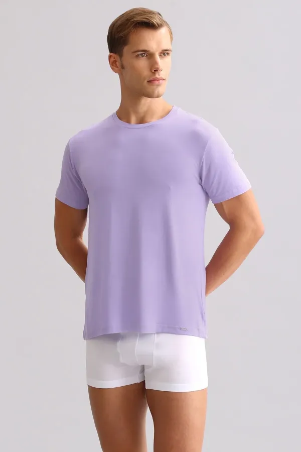 Débardeur/T-shirt de luxe en bambou égyptien Zeus, coupe classique, col rond, violet