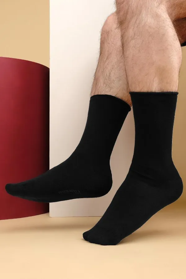 Chaussettes noires pour hommes en bambou, sans élastique, adaptées aux diabétiques.