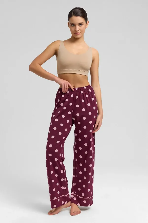 Mısırlı Women's Modal Polka Dot Pajama Set Burgundy