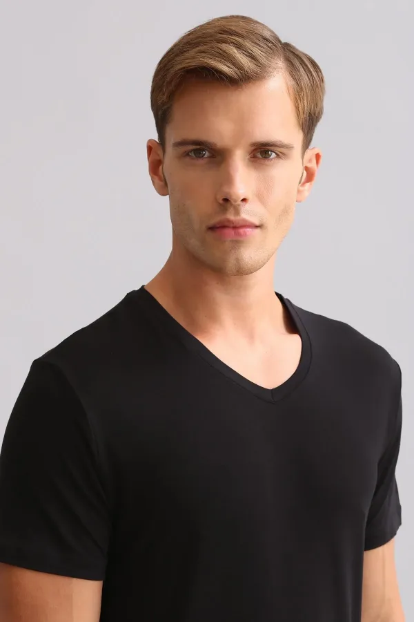 Mısırlı BAMBU ZEUS LUXURY Regular Fit V Yaka Fanila / T-Shirt Siyah