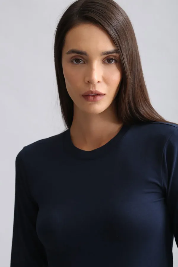 Mısırlı Modal By TENCEL BRITT Crew Neck Long Sleeve Undershirt / Sweatshirt Navy Blue