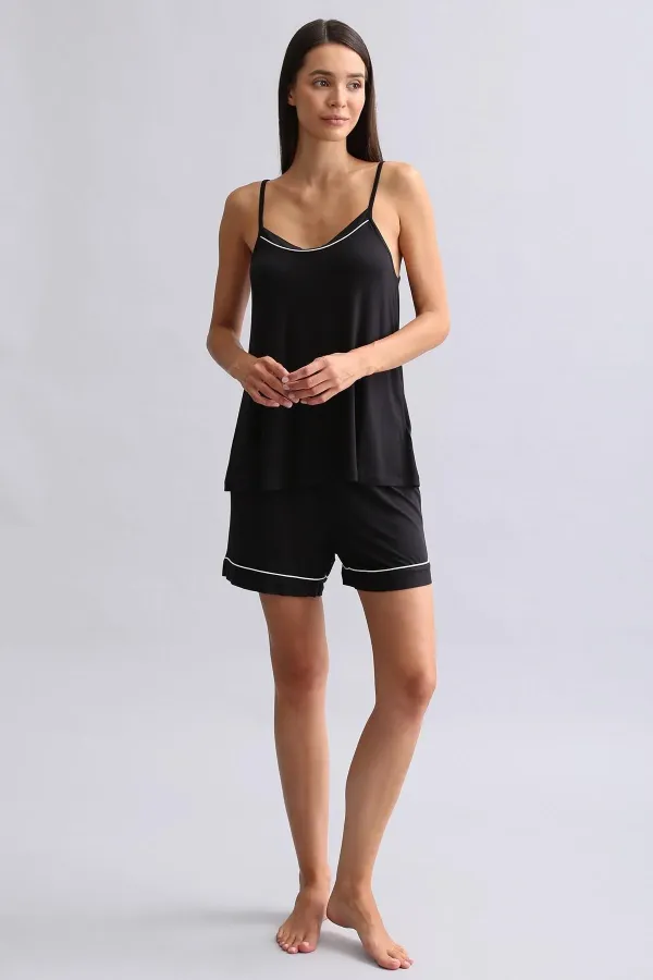 Women's Modal Thin Strap Pajama Top Black