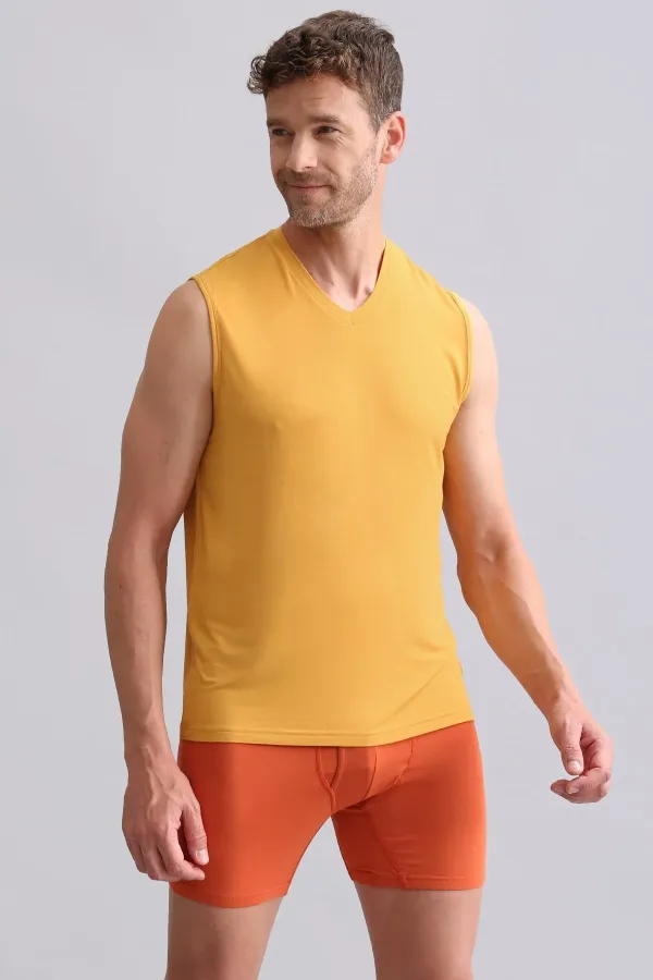 Mısırlı BAMBU ZEUS Regular Fit V Yaka Sporcu Atlet / T-Shirt Hardal