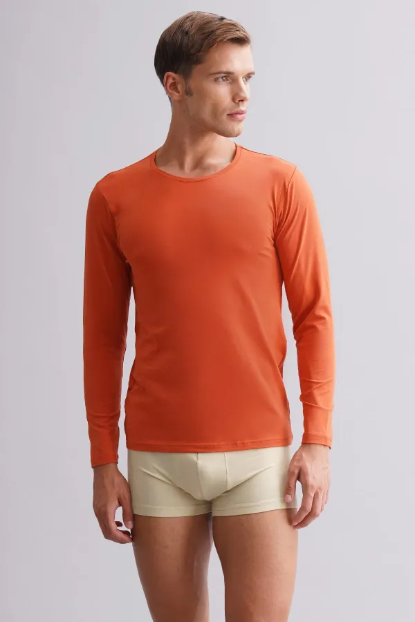 Mısırlı Modal By TENCEL HERCULES Slim Fit Bisiklet Yaka Uzun Kollu Fanila / T-Shirt Pas Kırmızı