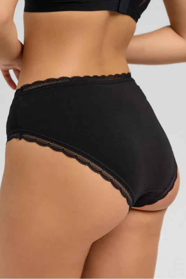 Culotte taille haute en dentelle modale égyptienne noire