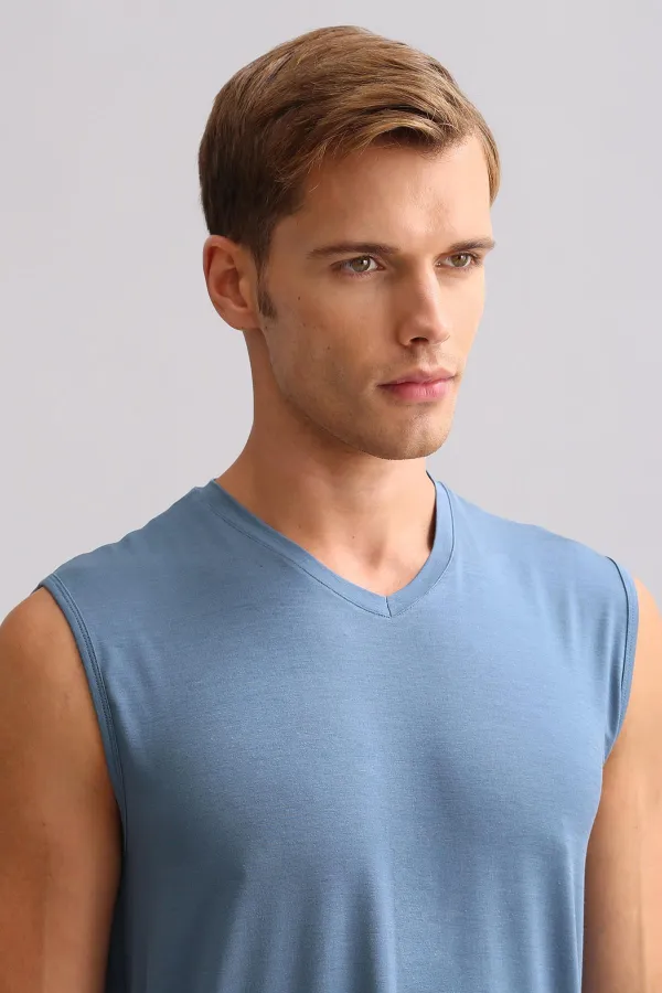 Mısırlı BAMBOO ZEUS LUXURY Regular Fit V-Neck Athletic Tank Top / T-Shirt Navy Blue