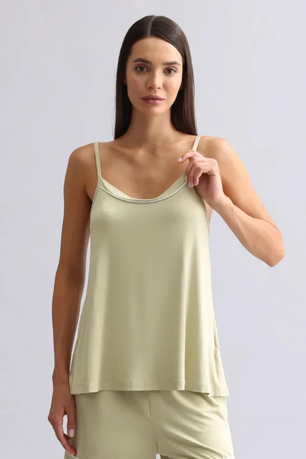 Haut de pyjama à fines bretelles en modal pour femme, vert sauge