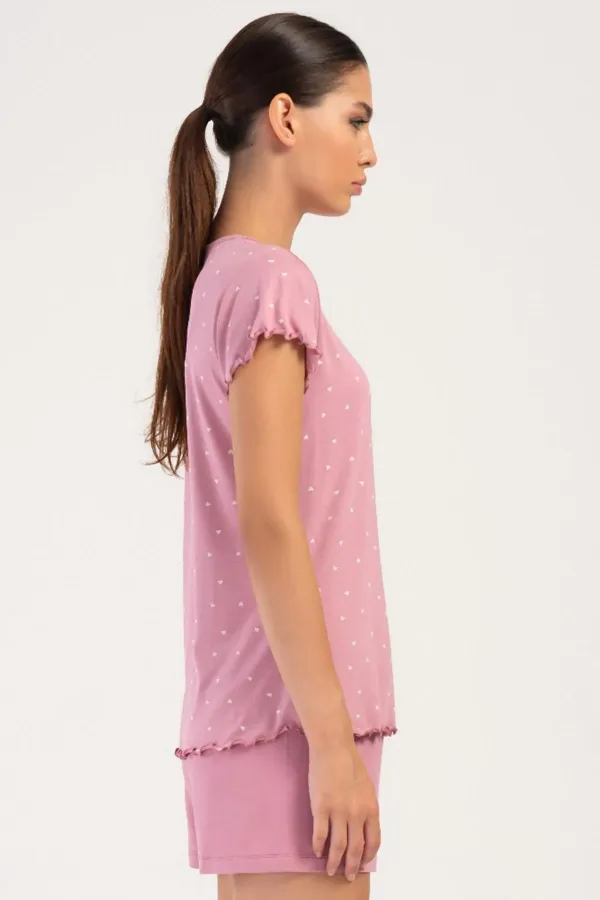 Mısırlı Kadın Viskon Kısa Kollu Şort Pijama Takımı Pembe