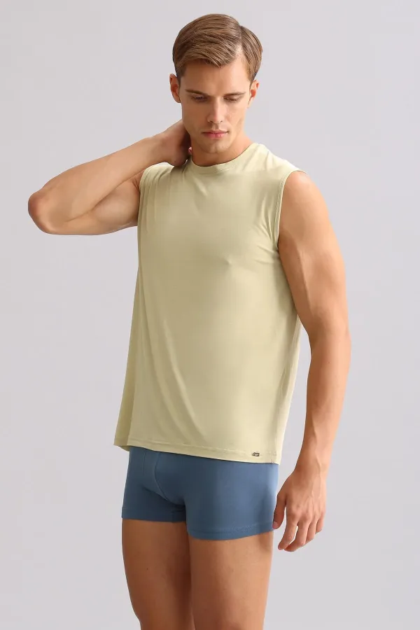 Débardeur/T-shirt de sport à col rond, coupe classique, couleur kaki, de la marque Egyptian BAMBOO ZEUS LUXURY.