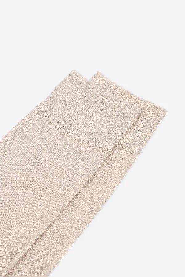 Mısırlı Erkek Merserize Tekli Nakışlı Süper İnce Soket Çorap Bej