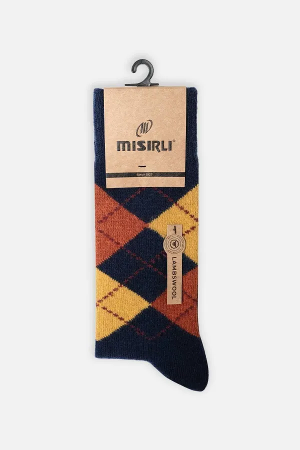 Mısırlı Erkek Koyun Yünü Tekli Soket Çorap İndigo