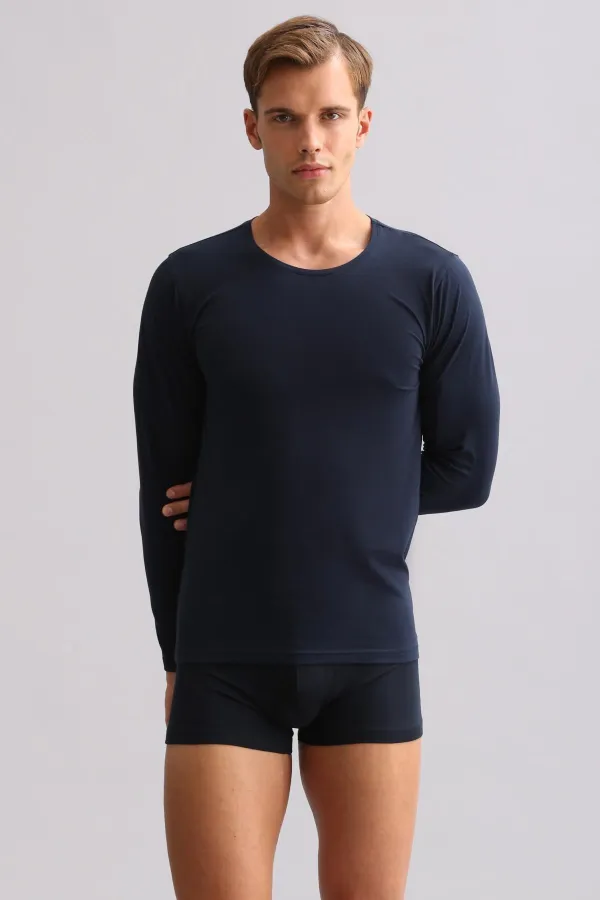 Mısırlı Modal By TENCEL HERCULES Slim Fit Bisiklet Yaka Uzun Kollu Fanila / T-Shirt Lacivert