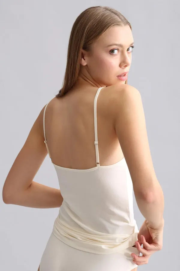 Modal By TENCEL SARAH Mısırlı Thin Strap Tank Top, Ecru
