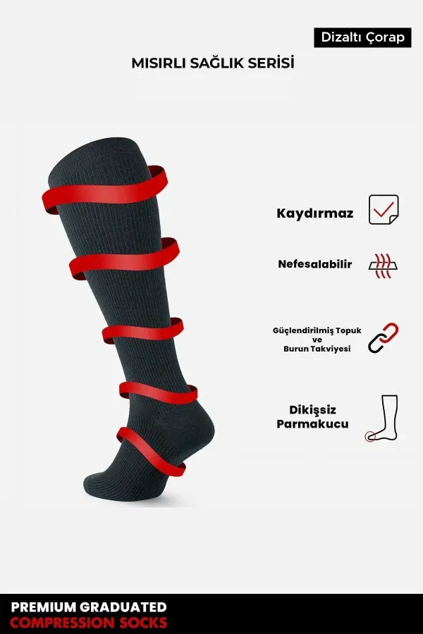 Mısırlı Unisex Bambu Özel Sıkılaştırıcı Teknolojiyle Diz Altı Boy Uçuş Ve Pilot Çorabı Siyah