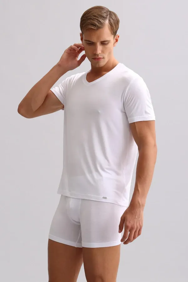 Mısırlı ORGANIC Pamuklu ZEUS LUXURY Regular Fit V Yaka Fanila / T-Shirt Beyaz