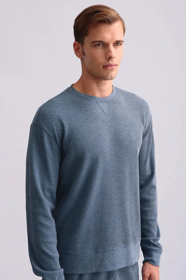 Mısırlı Erkek Pamuklu Uzun Kollu Pijama Takımı İndigo