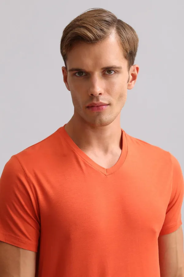 Mısırlı BAMBU ZEUS LUXURY Regular Fit V Yaka Fanila / T-Shirt Pas Kırmızı