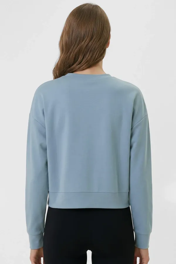 Mısırlı Kadın Modal Karışımlı Crop Sweatshirt Mavi Mısırlı Kadın Modal Karışımlı Crop Sweatshirt Mavi
