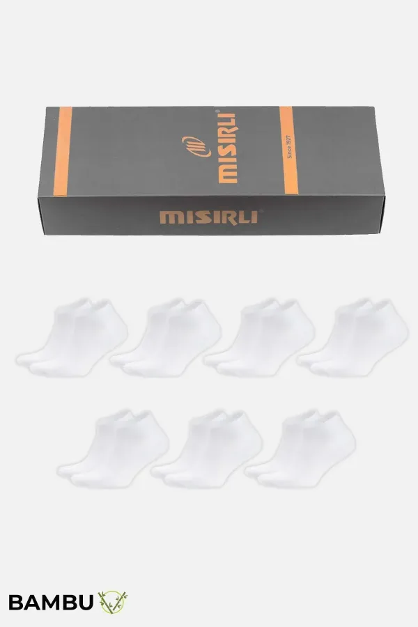 BAMBU Kadın Kutulu 7 Çift Patik Çorap Beyaz