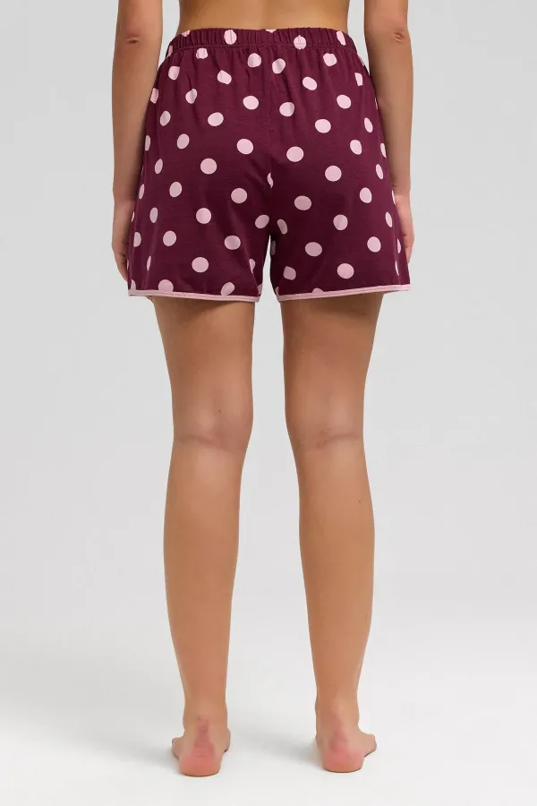 Mısırlı Kadın Modal Puantiyeli İp Askılı Şort Takımı Bordo