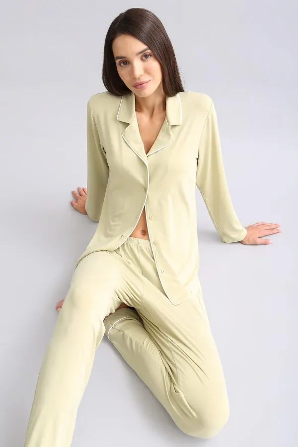 Chemise égyptienne à manches longues en modal, vert sauge