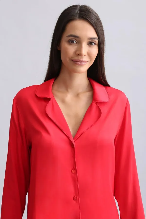 Mısırlı Kadın Bambu Pijama Takımı Kırmızı