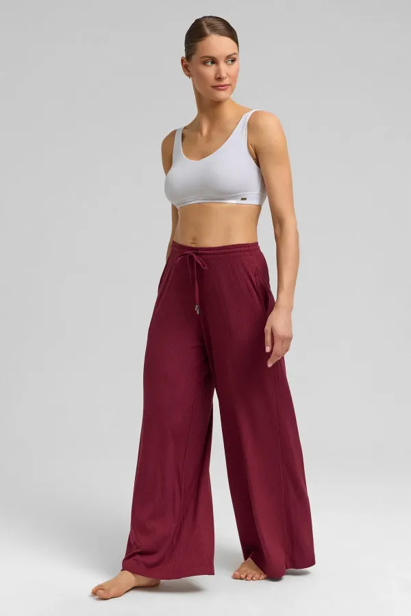 Mısırlı Women's Corset-Style Draped Trousers, Burgundy
