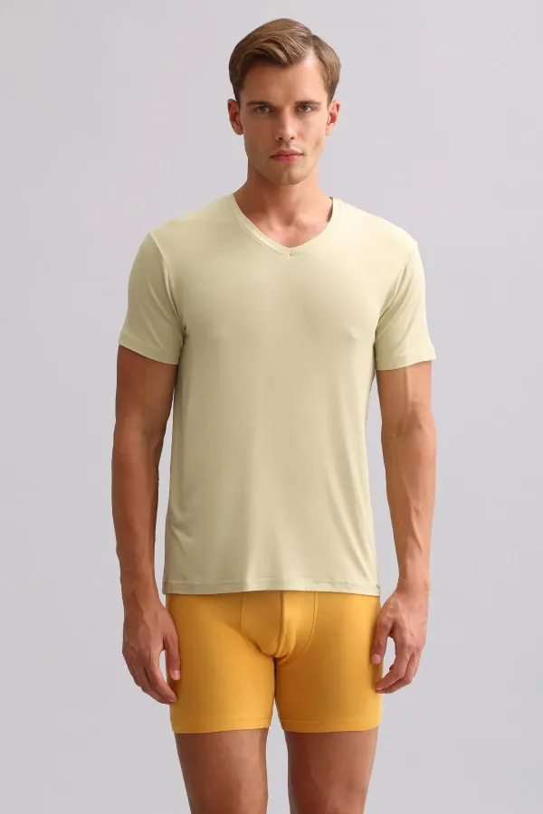 Mısırlı BAMBOO ZEUS LUXURY Regular Fit V-Neck Undershirt/T-Shirt Khaki Island
