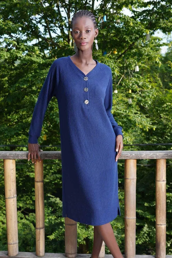 Mısırlı Kadın Kaşkorse Elbise İndigo