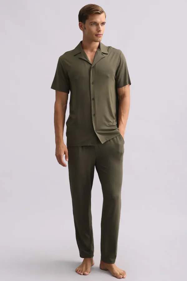 Chemise égyptienne pour homme en modal à manches courtes kaki