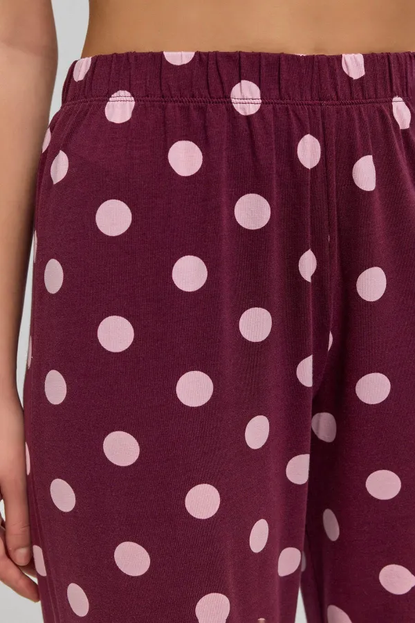 Mısırlı Women's Modal Polka Dot Pajama Set Burgundy