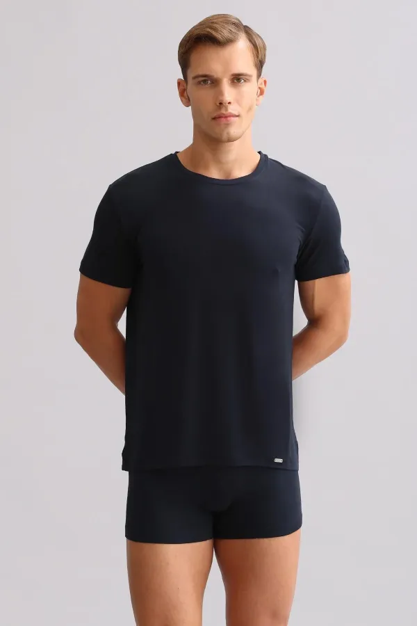 Mısırlı BAMBOO ZEUS LUXURY Regular Fit Crew Neck Undershirt/T-Shirt Navy Blue
