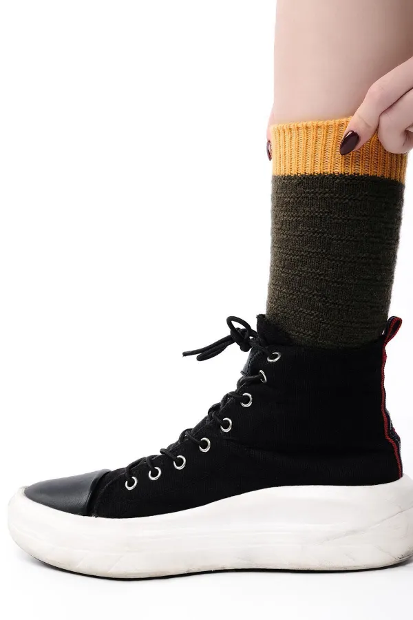 Chaussettes simples en laine de mouton égyptienne pour femmes, kaki