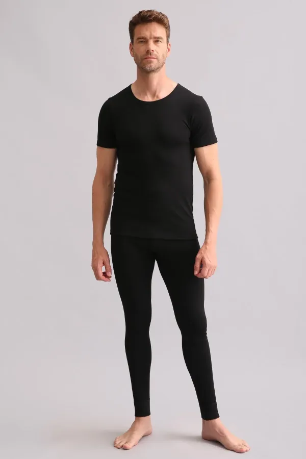 Sous-vêtement thermique en bambou égyptien noir à col rond