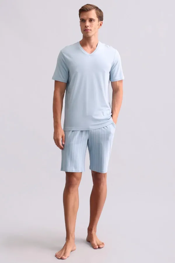 Mısırlı Erkek Bambu V Yaka Tişört Mavi