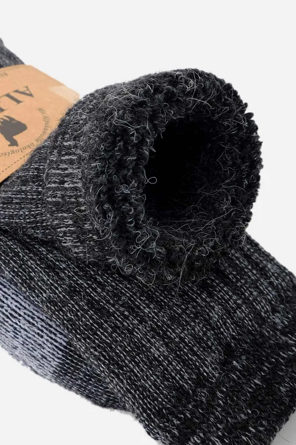 Mısırlı Unisex Alpaka Yünü Havlu Kışlık Soket Çorap Antrasit/Ekru