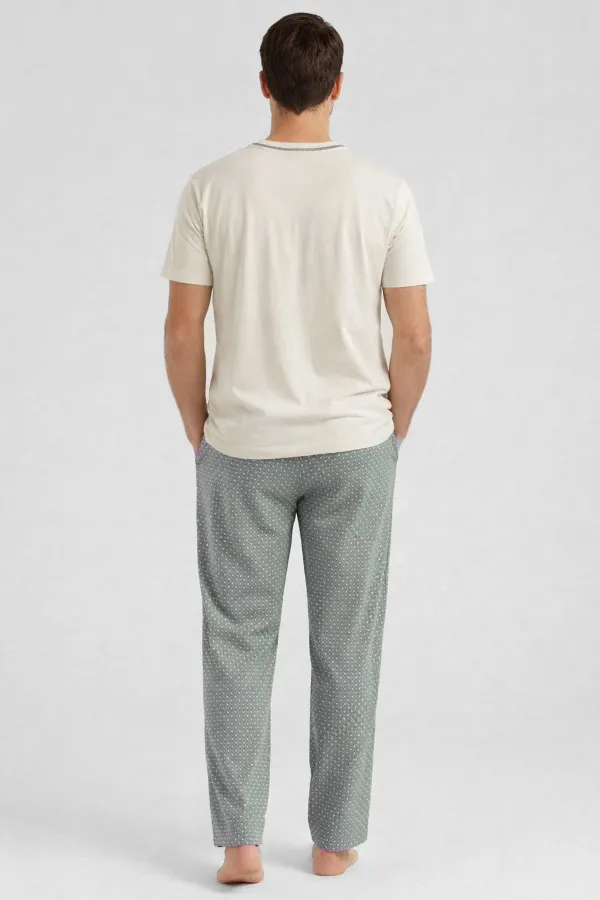 Ensemble 3 pièces pour homme en coton égyptien, col rond et poches, blanc/vert