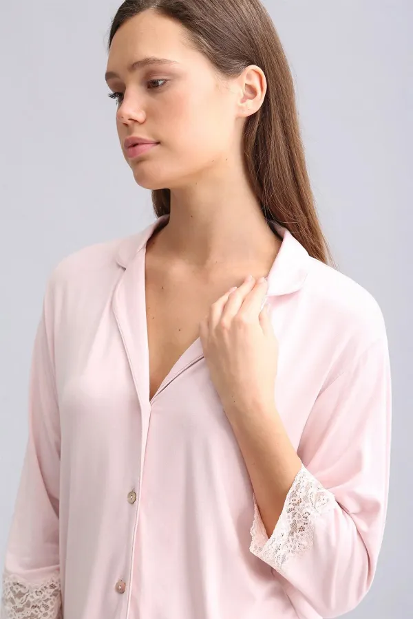 Mısırlı Kadın Bambu Pijama Takımı Açık Pembe