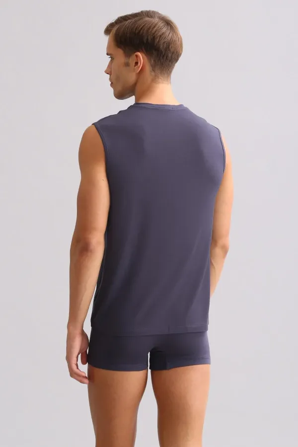 Débardeur/T-shirt de sport ZEUS LUXURY en coton biologique égyptien, coupe classique, col rond, anthracite