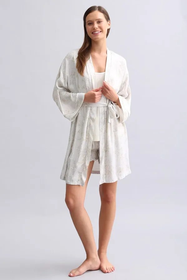 Mısırlı Kadın Saten Kısa Sabahlık Gri