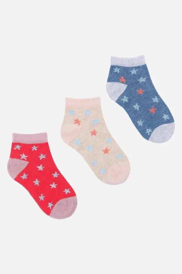 Chaussettes bottines bébé unisexes en coton égyptien, motif étoiles, lot de 3 paires