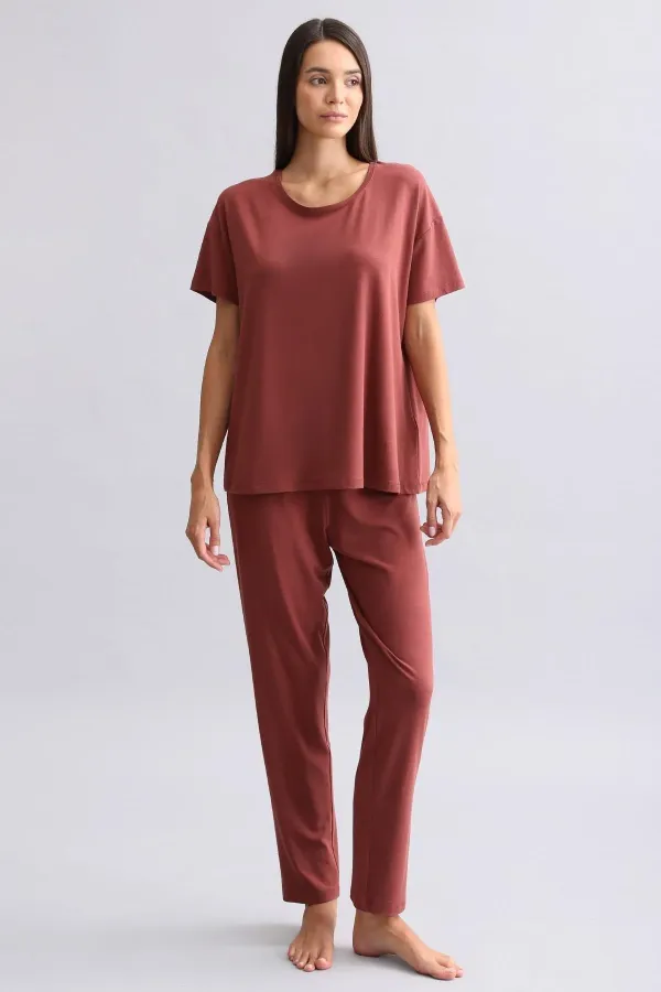 Mısırlı Kadın Bambu Pijama Alt Bordo