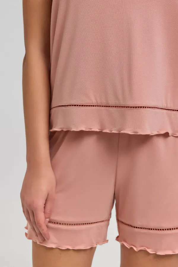 Mısırlı Kadın Örme Askılı Short Takım Somon