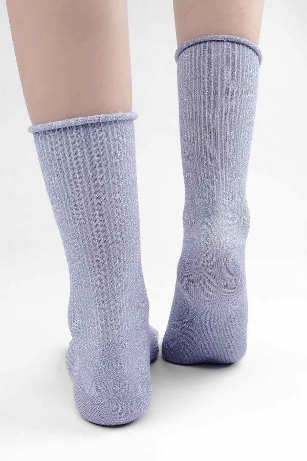 Mısırlı Kadın Bambu Simli Soket Çorap Lila