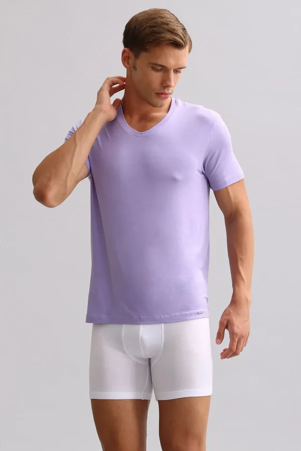 Mısırlı BAMBOO ZEUS LUXURY Regular Fit V-Neck Undershirt/T-Shirt Purple