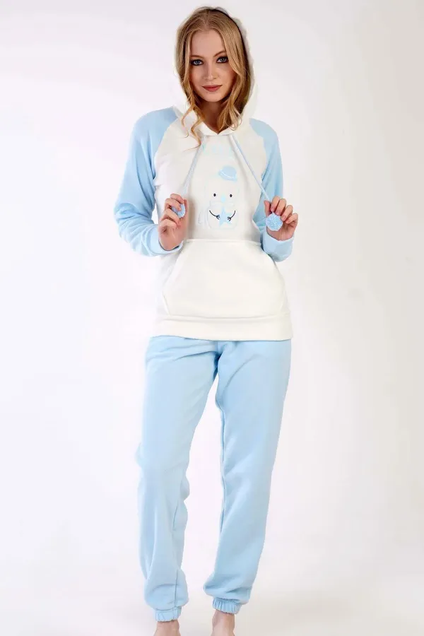Mısırlı Kadın Polar Uzun Kollu Pijama Takımı Mavi