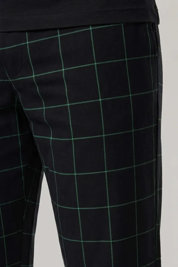 Mısırlı Erkek Pamuk İnce Ekoseli Alt Pijama Siyah-Mint Mısırlı Erkek Pamuk İnce Ekoseli Alt Pijama Siyah-Mint