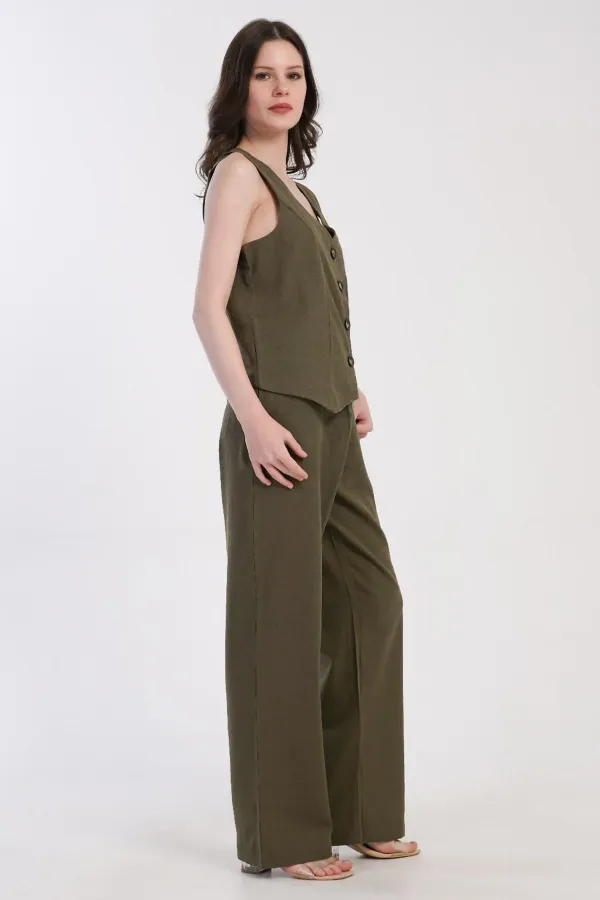 Ensemble gilet en coton tissé pour femme égyptienne, kaki