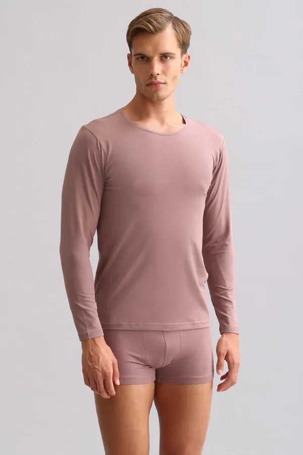 Mısırlı Modal By TENCEL HERCULES Slim Fit Bisiklet Yaka Uzun Kollu Fanila / T-Shirt Lavender